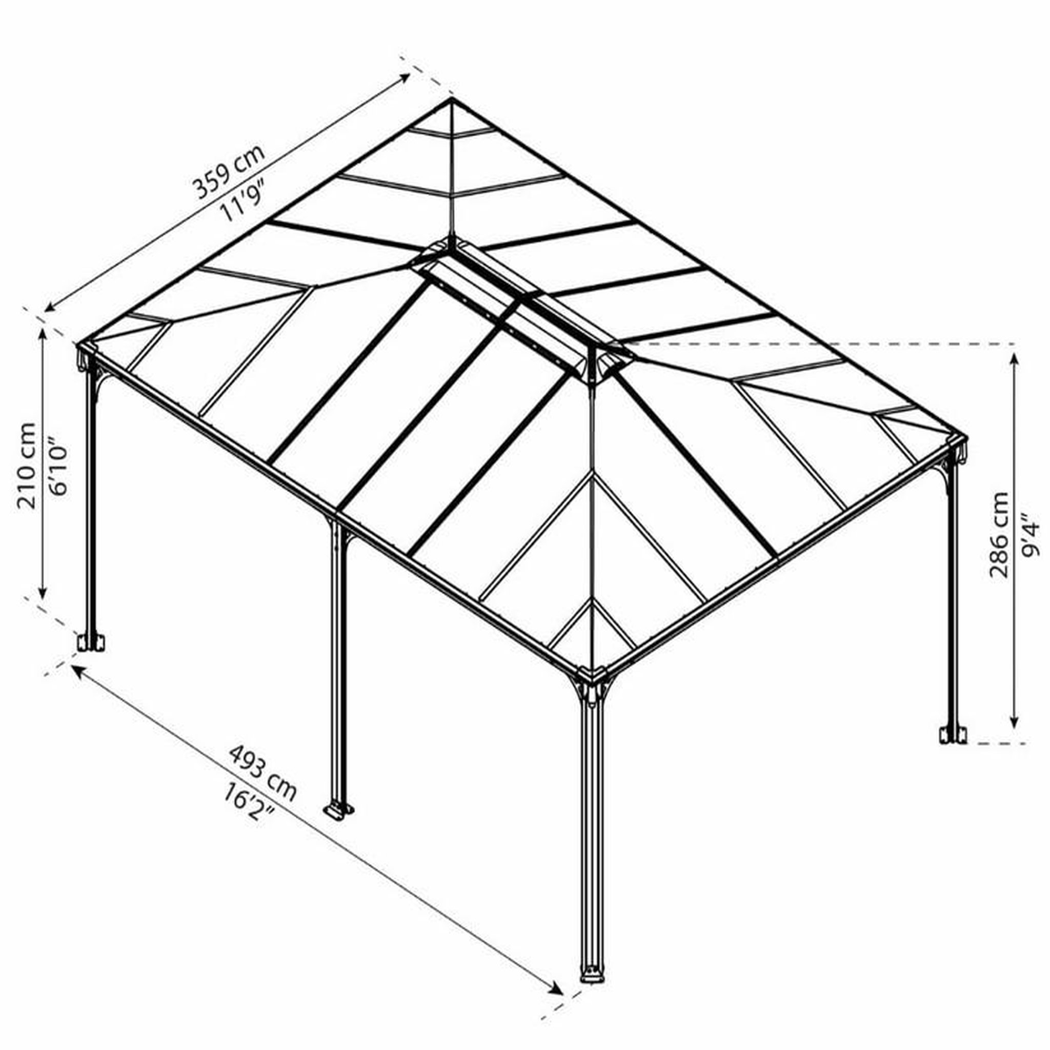 Voir la diapositive 2 : Palram Gazebo de jardin 493x359cm gris - 704672