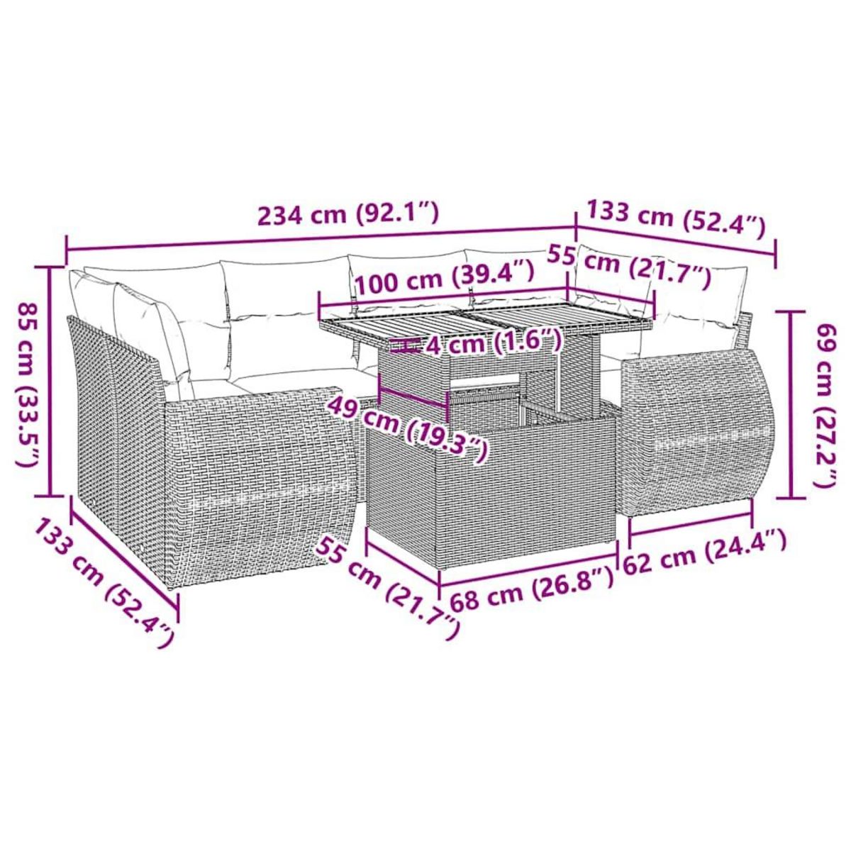 VIDAXL Salon de jardin avec coussins 7 pcs beige resine tressee