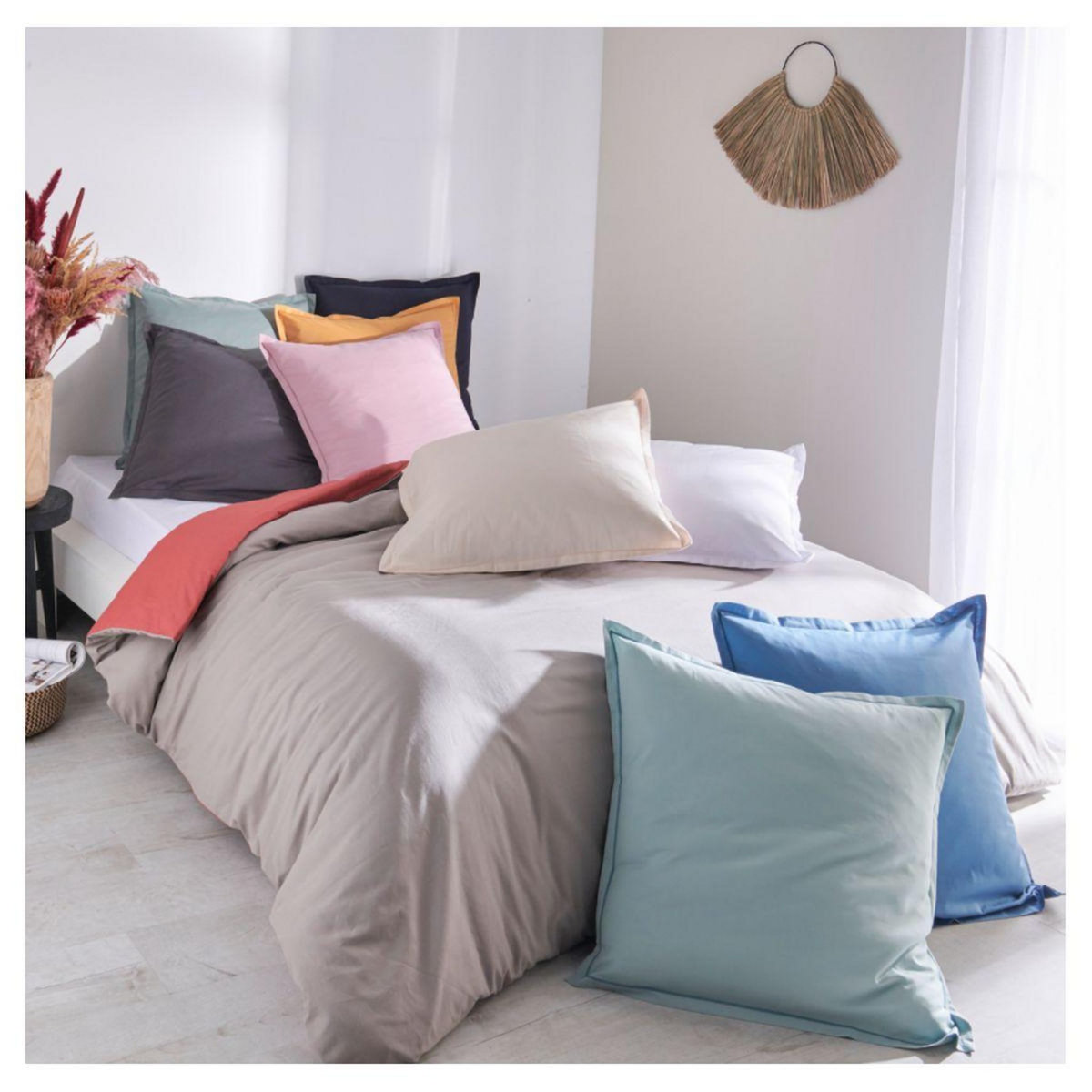 ACTUEL Taie d'oreiller ergonomique unie en coton 57 fils - collection permanente