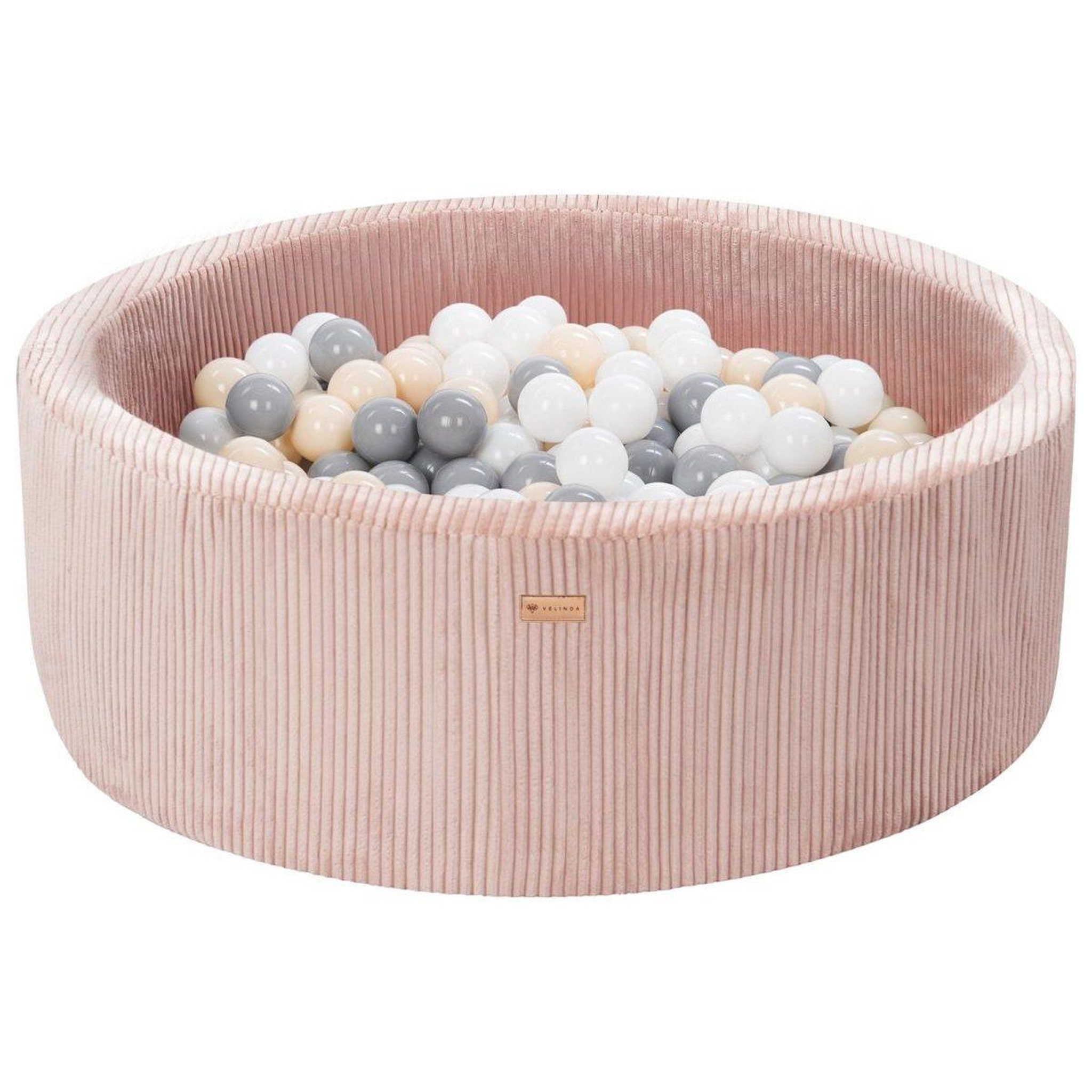 VELINDA Piscine à balles en velours côtelé avec 300 balles, diamètre env. 90 cm — rose clair