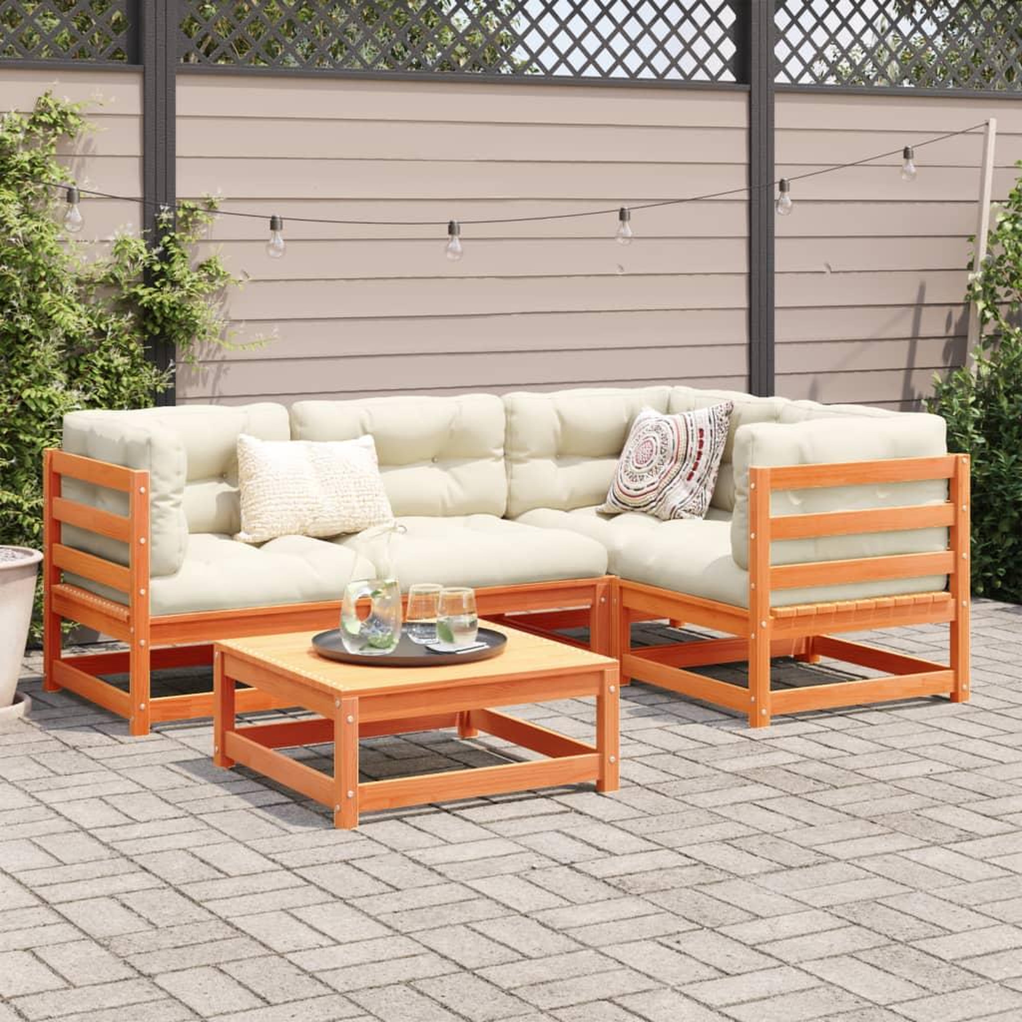 Voir la diapositive 3 : VIDAXL Salon de jardin 5 pcs avec coussins cire marron bois pin massif