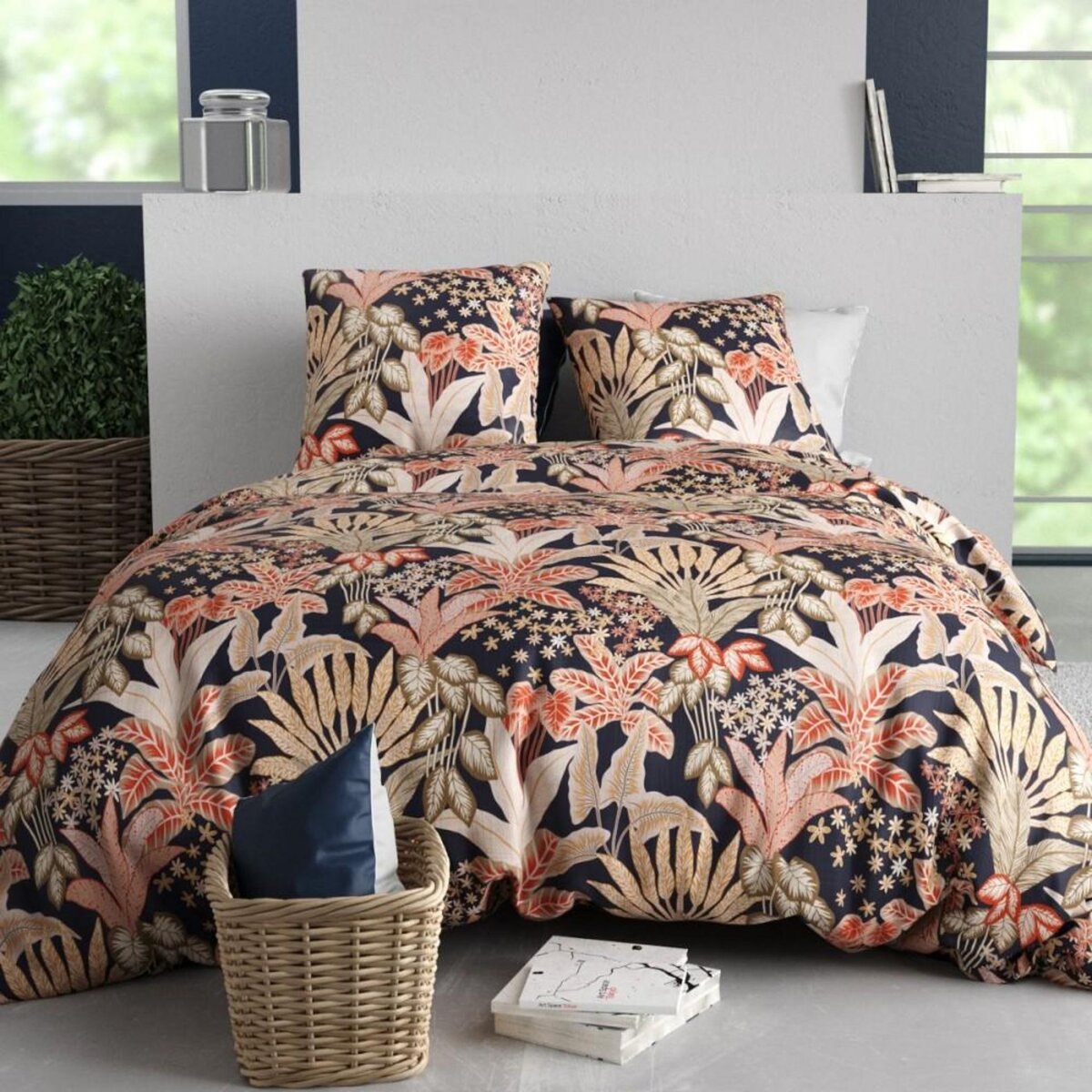 ATELIER DU COTON Housse de couette 240x220 LOUISIANE + 2 taies coton 57 fils