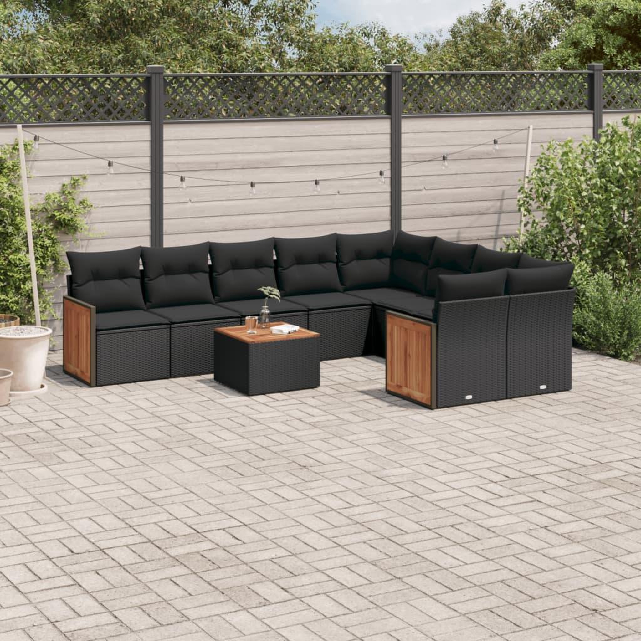 VIDAXL Salon de jardin 10 pcs avec coussins noir resine tressee