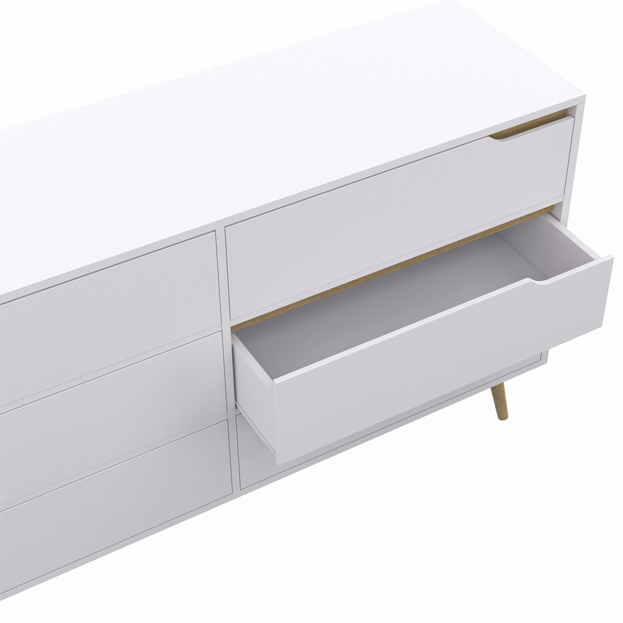 Voir la diapositive 6 : ID MARKET Commode 6 tiroirs helsinki xxl 140 cm scandinave blanc