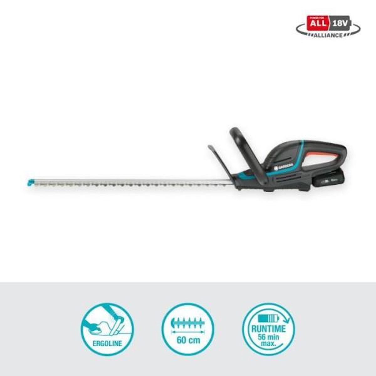 Gardena Taille-haies a batterie GARDENA - ComfortCut 60/18V - 18V - 60 cm (Livré avec batterie Li-ion 2,5Ah + chargeur)