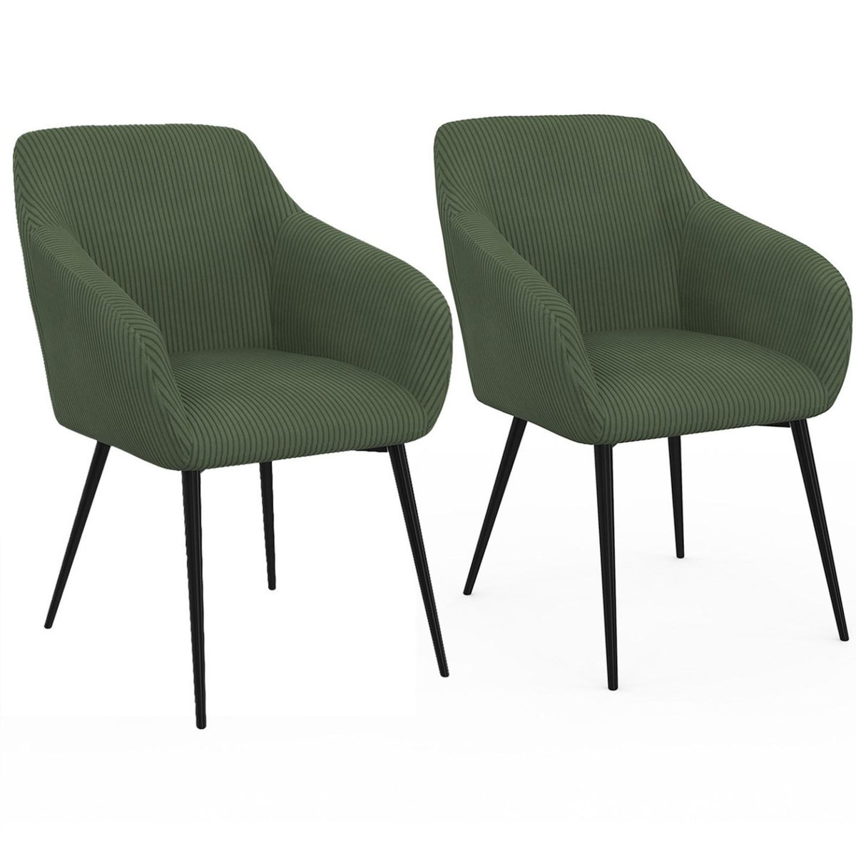 ID MARKET Lot de 2 chaises de salle à manger, fauteuils de table JANY en velours côtelé vert kaki