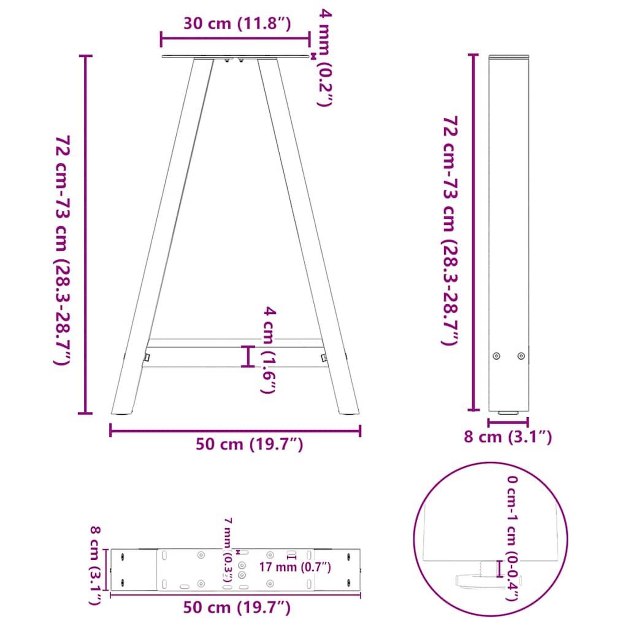 Voir la diapositive 6 : VIDAXL Pieds de table basse forme de A 2 pcs noir 50x(72-73) cm acier