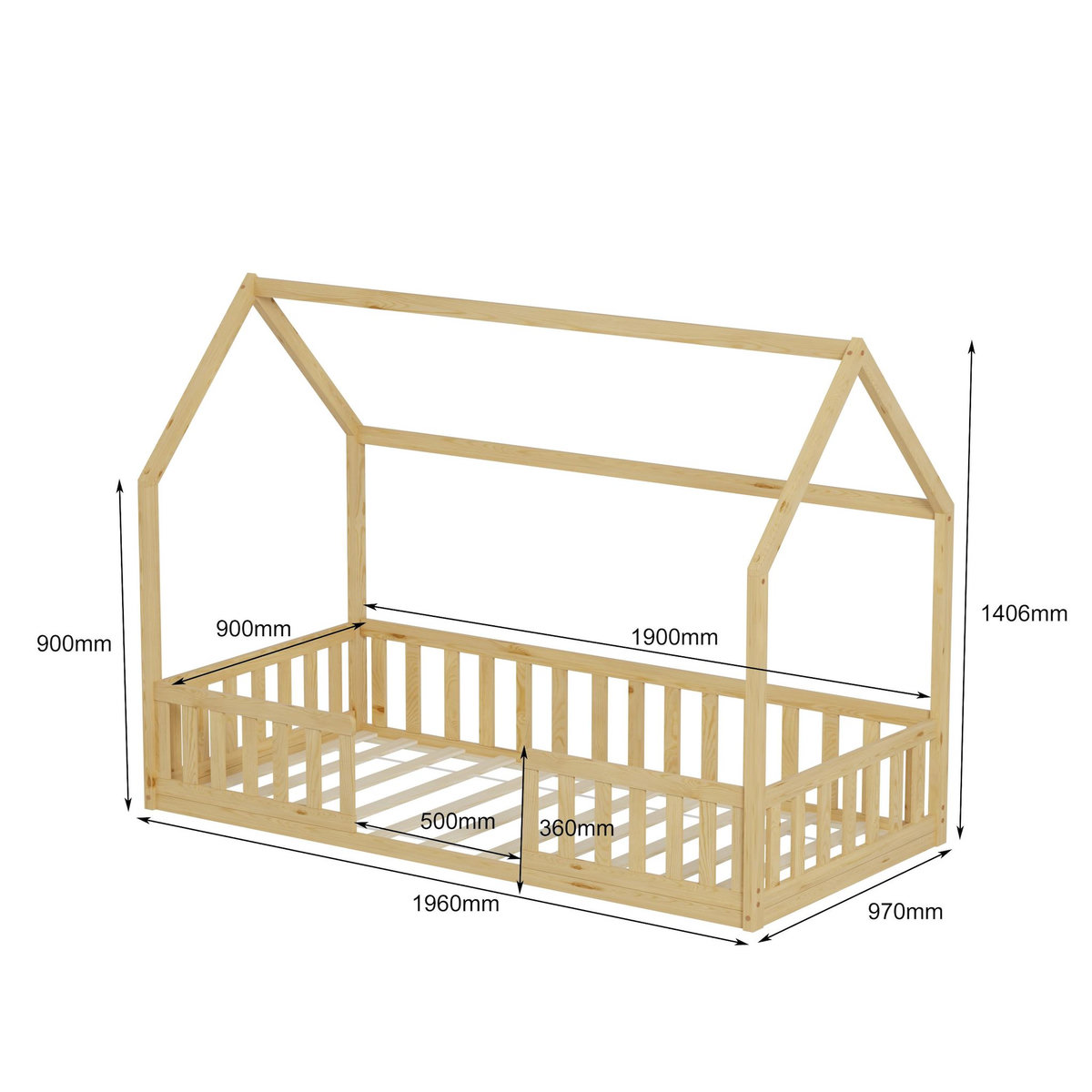 MINEA MINEA | Lit cabane avec barrière NID ENCHANTE 90x190 cm (matelas non inclus)