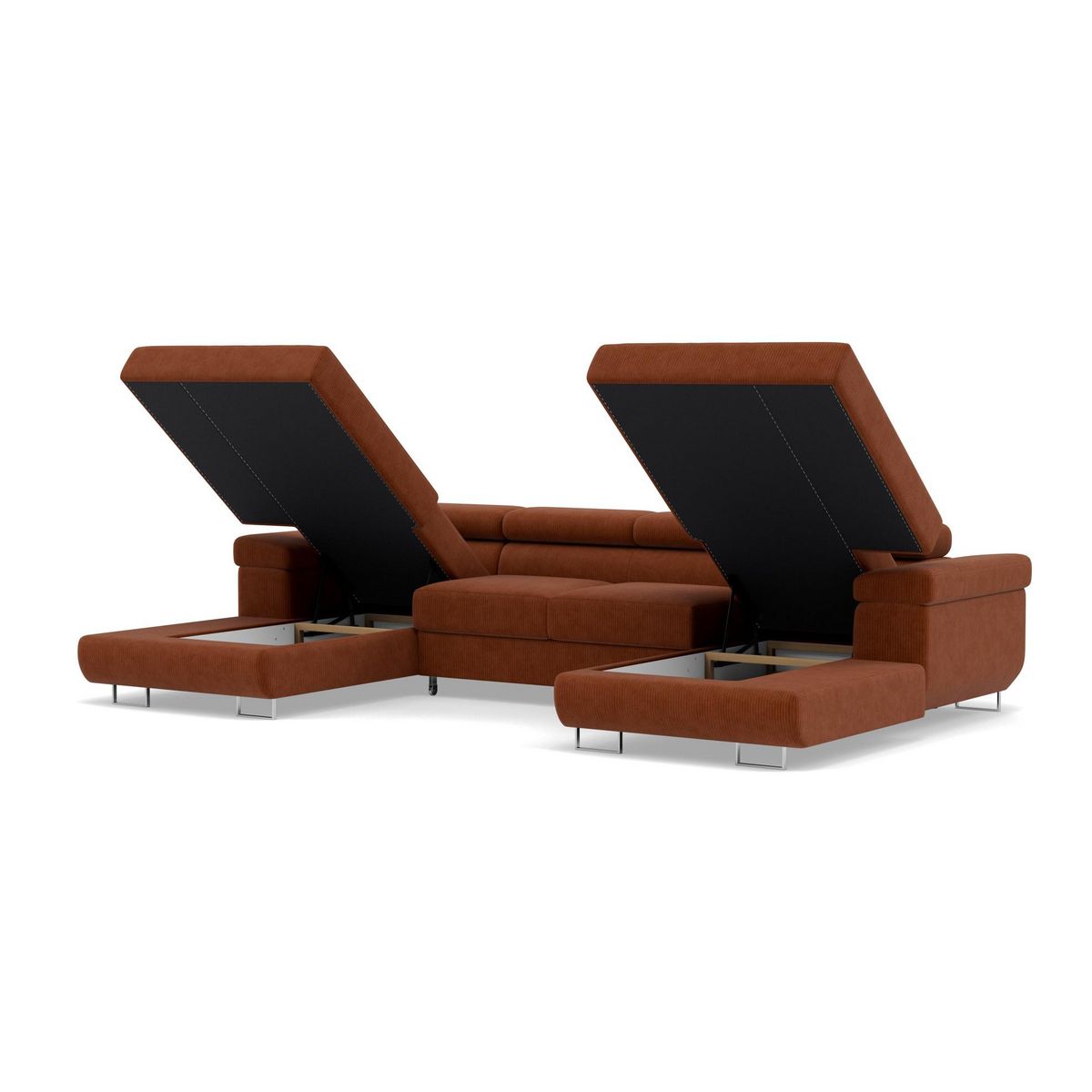 BEST MOBILIER Pablo - canapé panoramique en u - 7 places - convertible avec coffres et têtières réglables - en velours côtelé