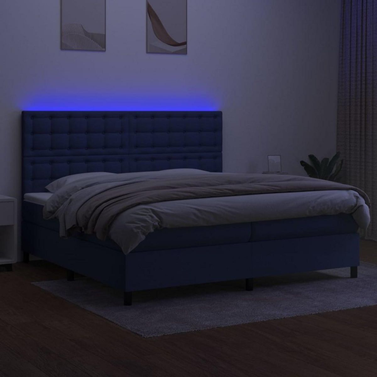 VIDAXL Sommier a lattes de lit et matelas et LED Bleu 200x200 cm Tissu