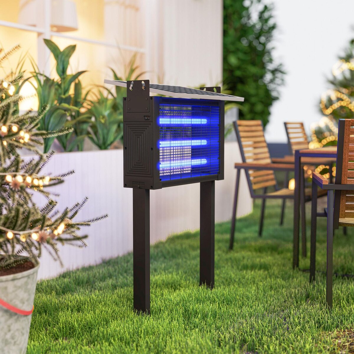 OUTSUNNY Lampe anti-moustique 25W LED solaire autoportante H. 93 cm - lampe anti-insectes - lampe UV piège à insectes - noir