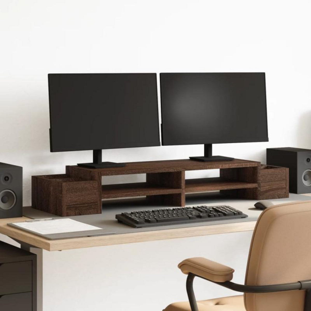 VIDAXL Support de moniteur avec rangement chêne marron bois ingénierie