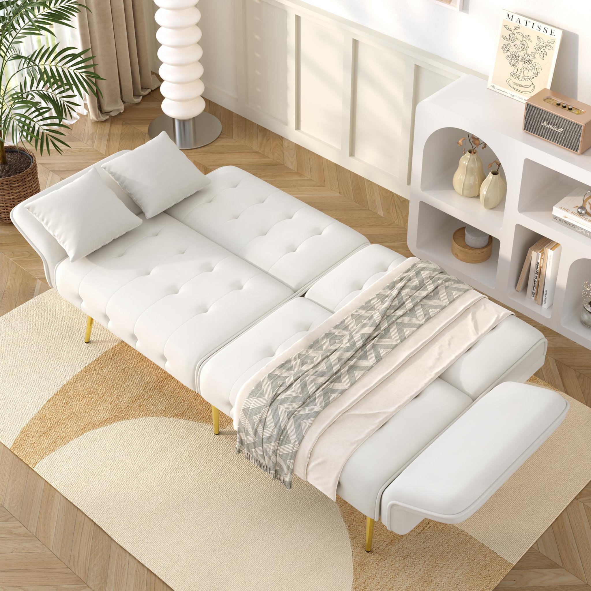 Voir la diapositive 5 : MERAX Canapé droit convertible 2 pl velours