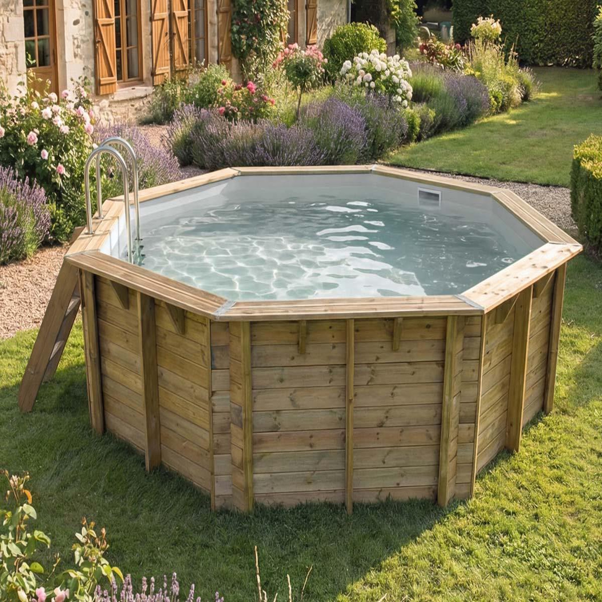 Ubbink Piscine bois Océa 4,30 x 1,20 m - Liner gris - Ubbink