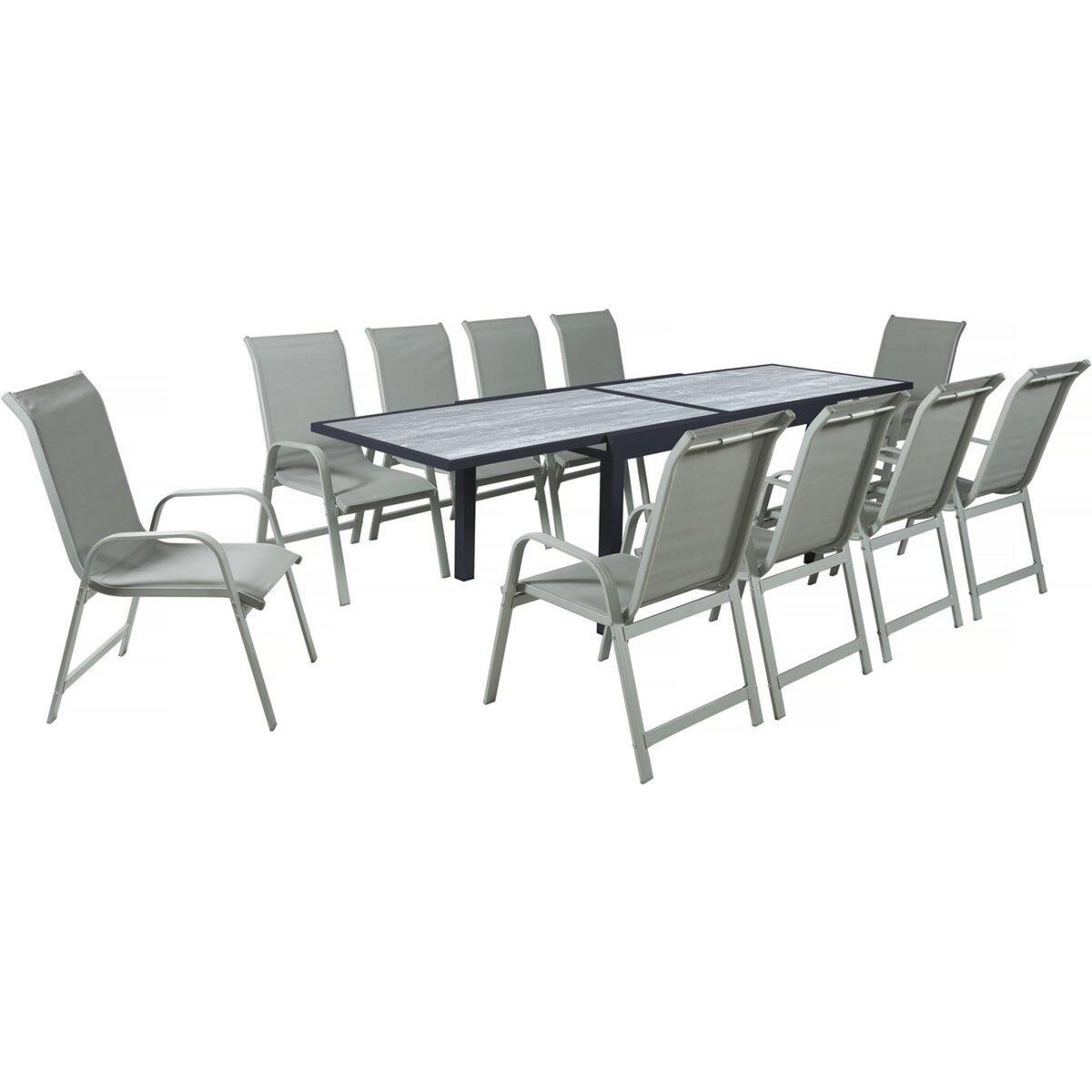 Habitat et Jardin Salon de jardin repas en aluminium extensible  Lagos  - 140/280 x 90 x 76 cm - 10 places - Gris clair
