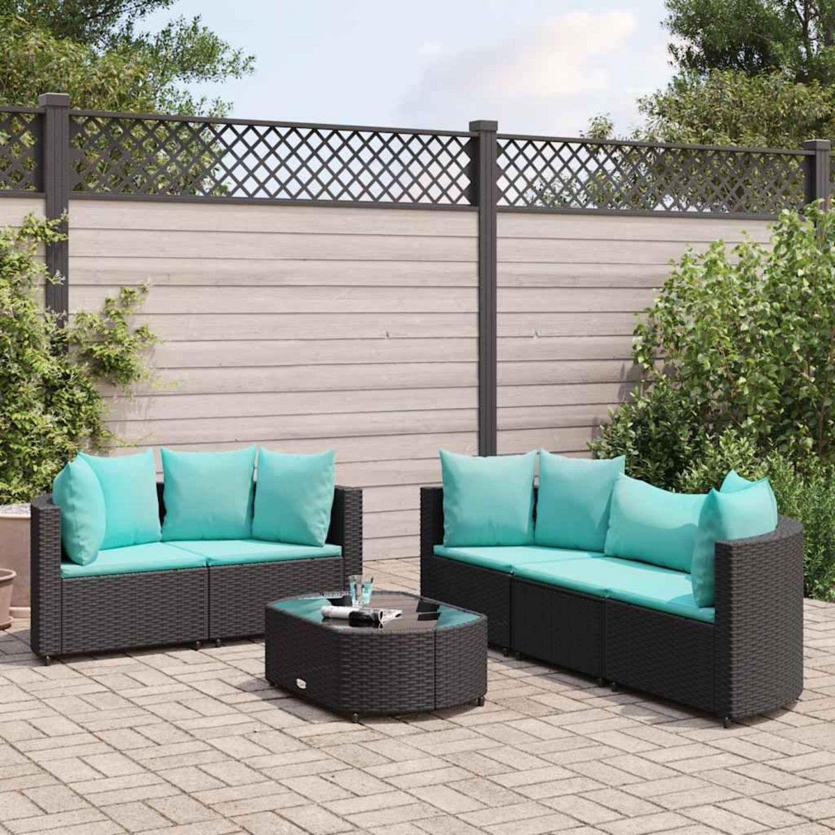 VIDAXL Salon de jardin 6 pcs avec coussins noir resine tressee