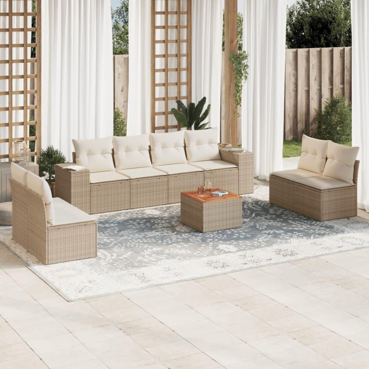 VIDAXL Salon de jardin avec coussins 9 pcs beige resine tressee