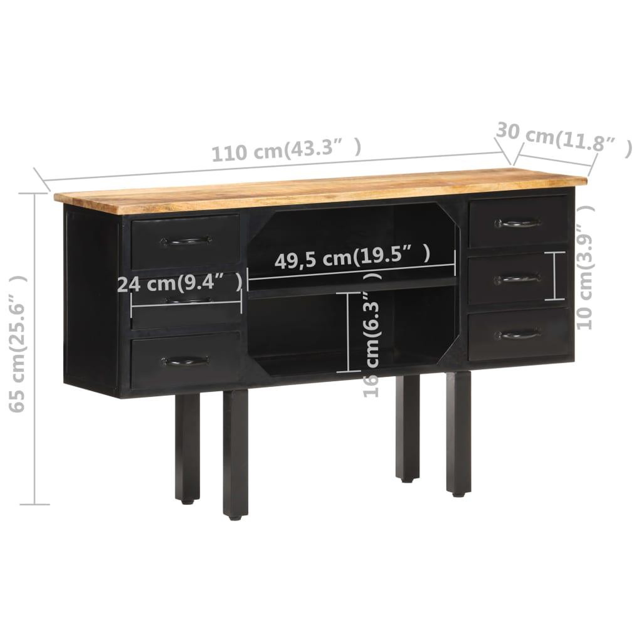 Voir la diapositive 6 : VIDAXL Buffet 110x30x65 cm bois de manguier massif brut et acier