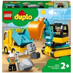 LEGO DUPLO 10931 - Le camion et la pelleteuse, Jouet Engin de Chantier pour Enfant de 2 Ans et Plus