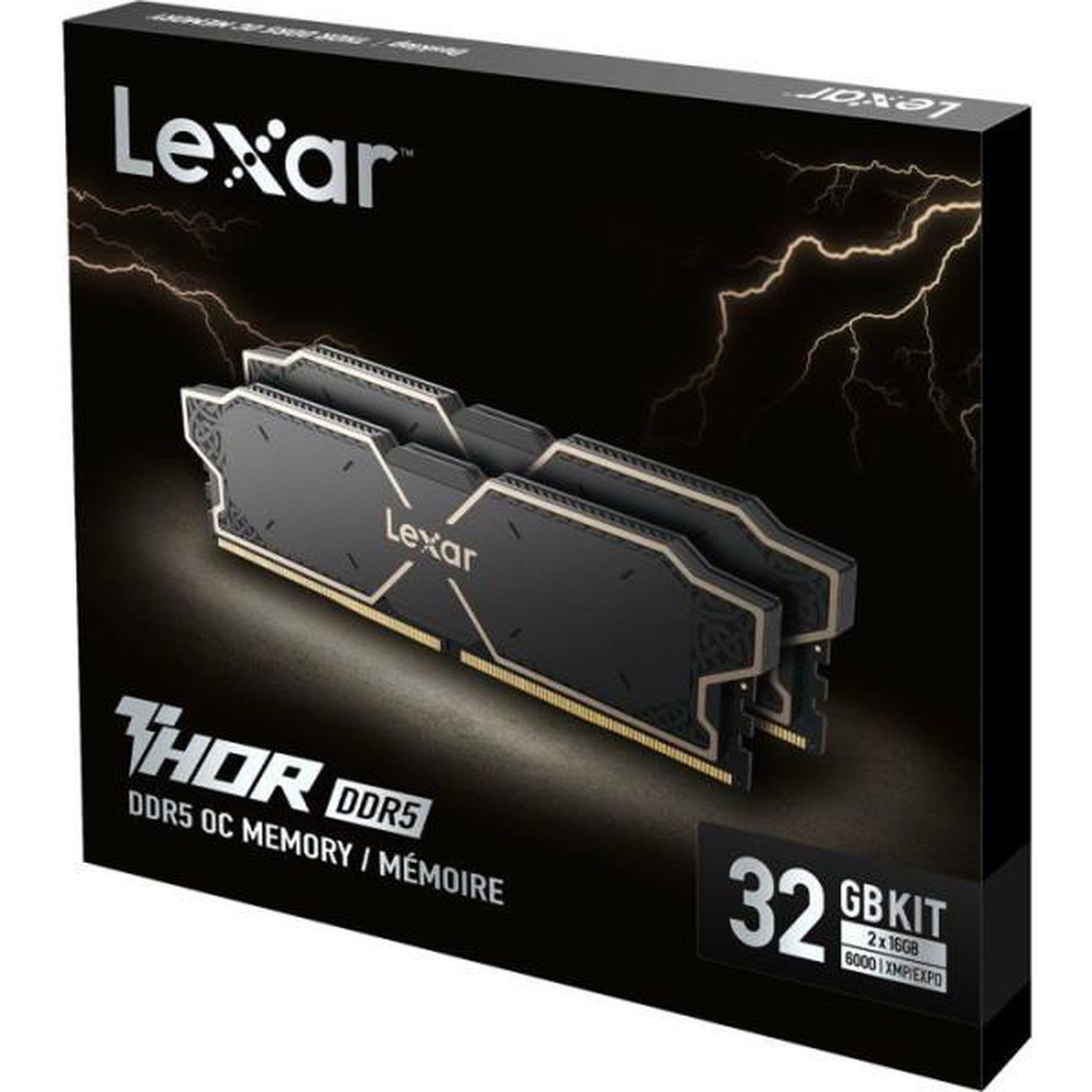 Voir la diapositive 4 : Lexar Barrette Mémoire - LEXAR THOR - DDR5 6000 - CL38 1.3 V - 32 Go (2x 16 Go) - Dissipateur thermique - Noir