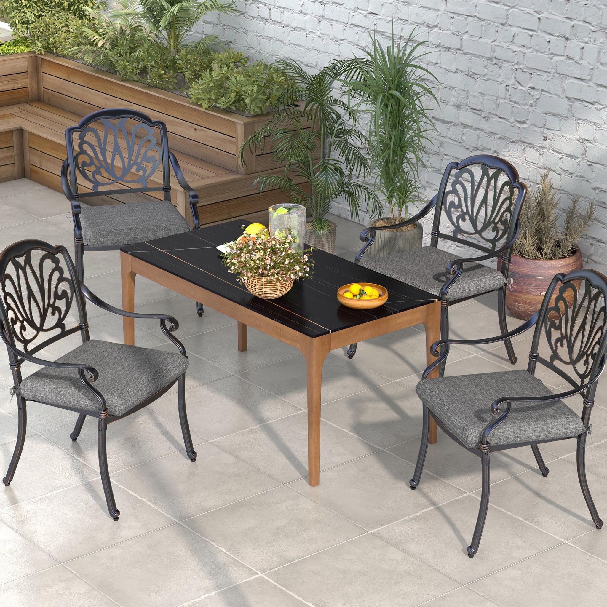 Voir la diapositive 2 : OUTSUNNY Lot de 4 coussins galettes de chaises fauteuils de jardin dim. 47 x 47 cm ép. 7 cm tissu déperlant gris