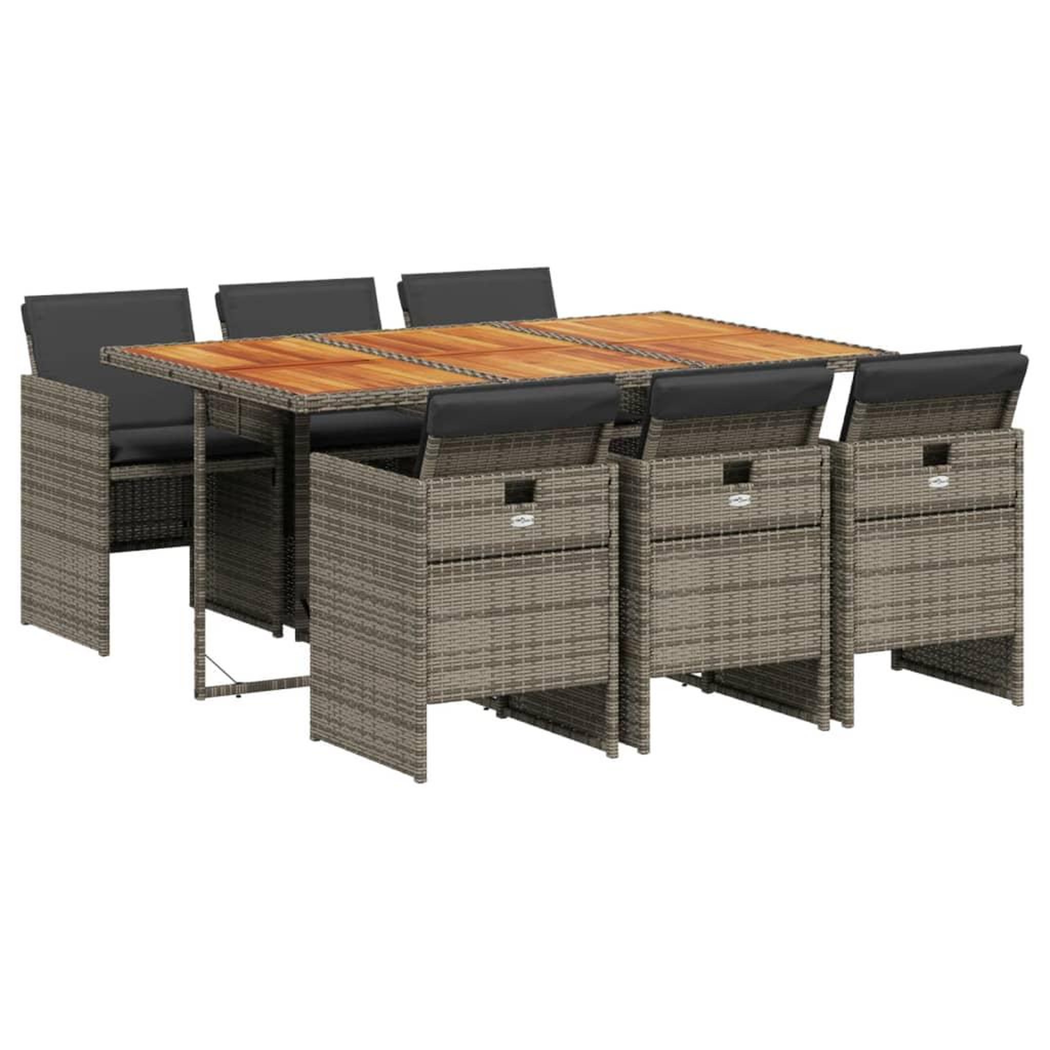 Voir la diapositive 2 : VIDAXL Ensemble a manger de jardin et coussins 7 pcs gris rotin