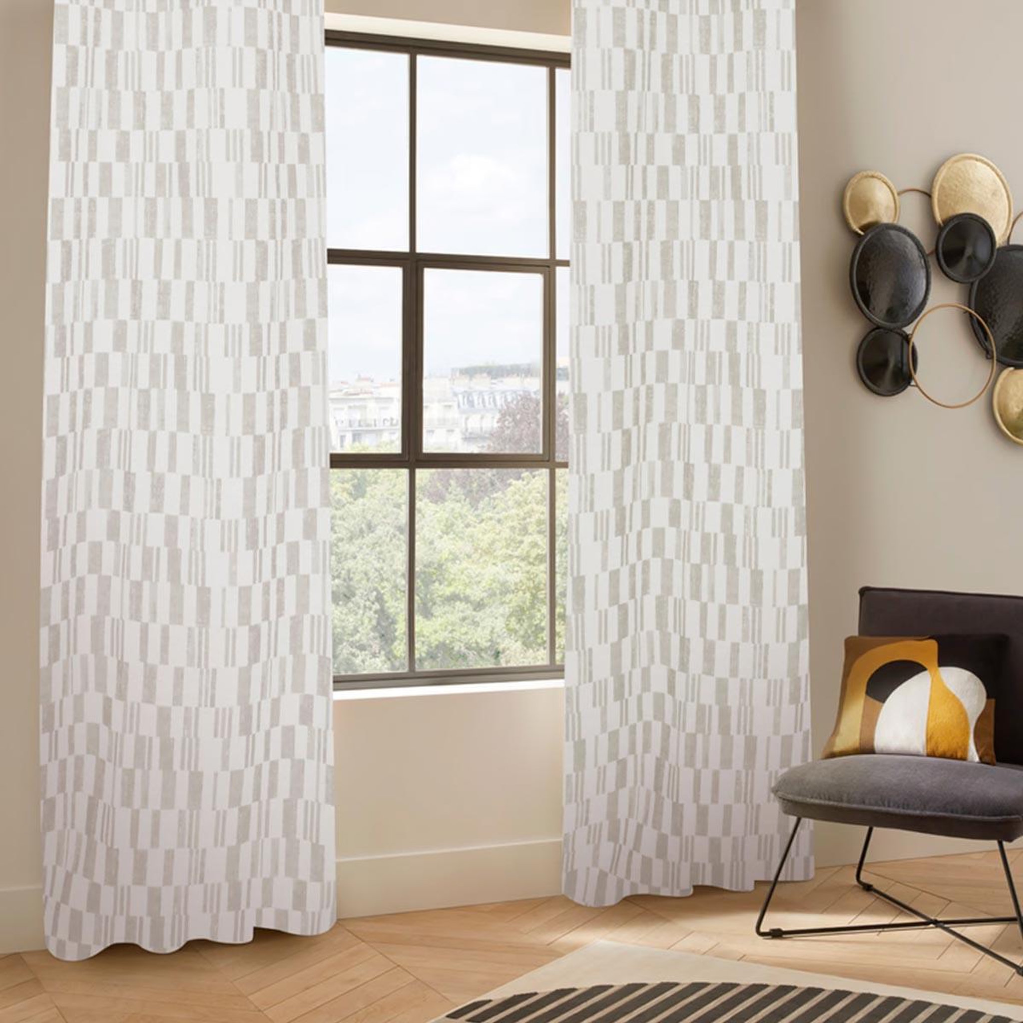 Voir la diapositive 1 : ATMOSPHERA Rideau jacquard à œillets  leyna  140x260cm beige lin