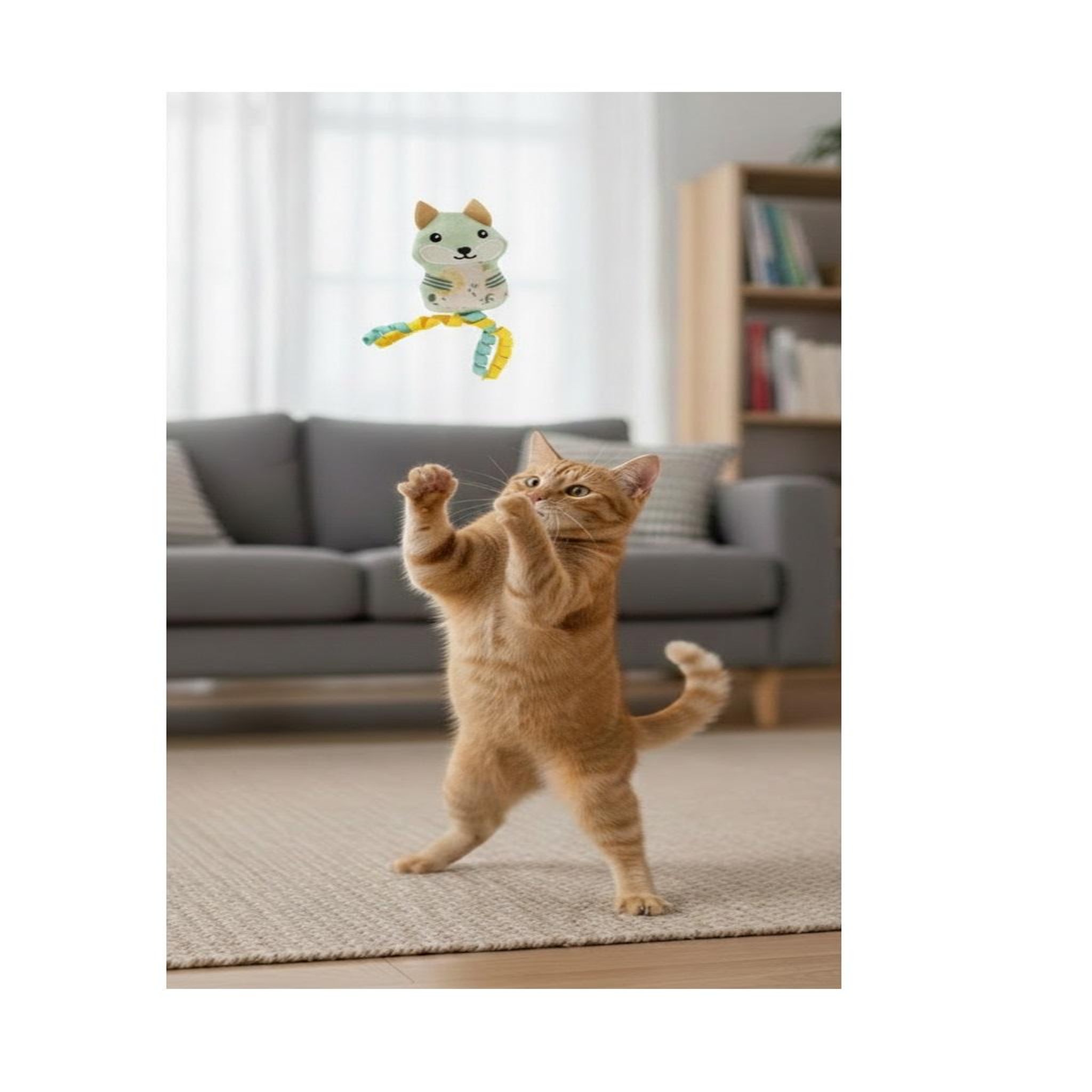 Voir la diapositive 2 : Eden Renard vert en peluche avec rubans et cataire pour chat