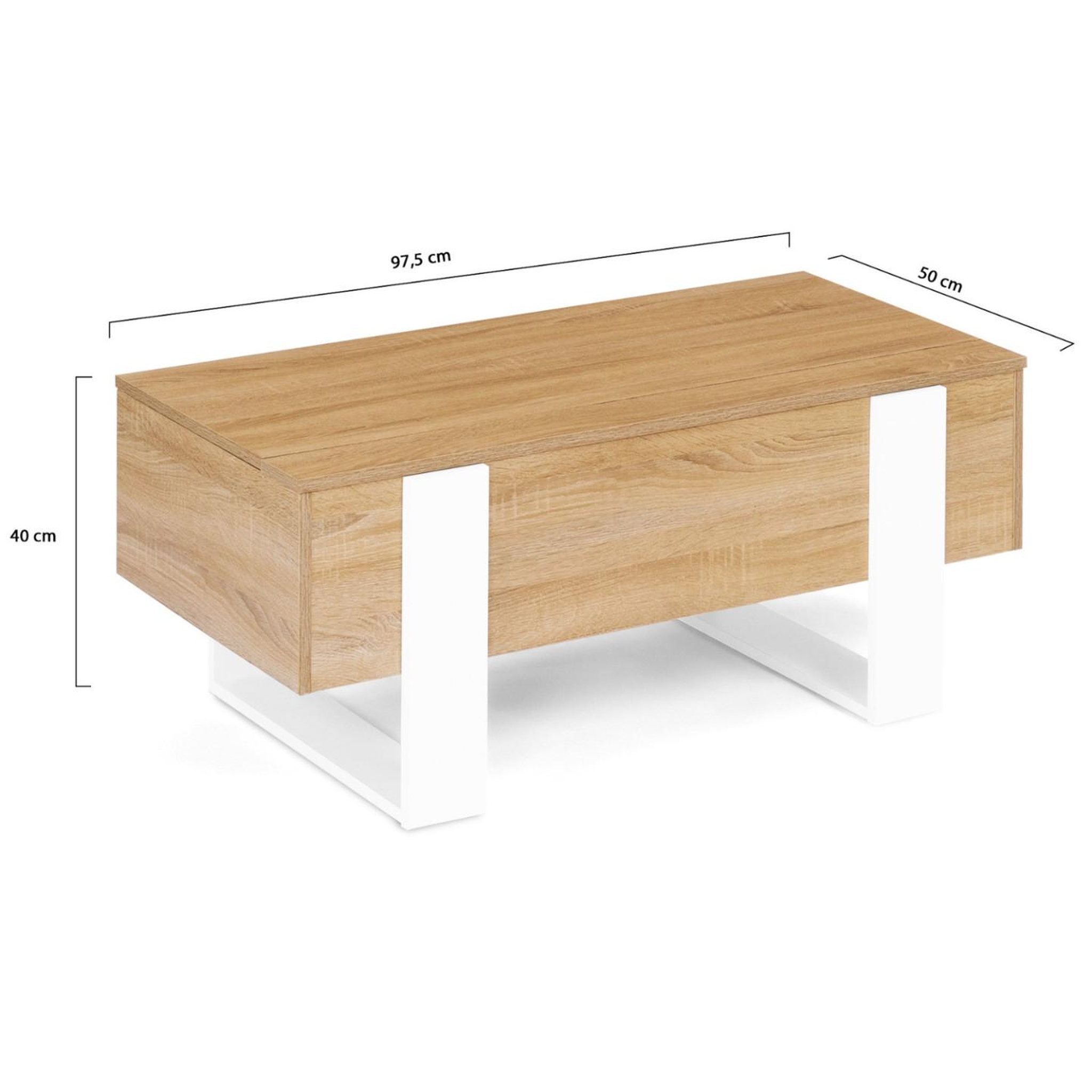 Voir la diapositive 5 : ID MARKET Table basse plateau relevable rectangulaire phoenix bois et blanc