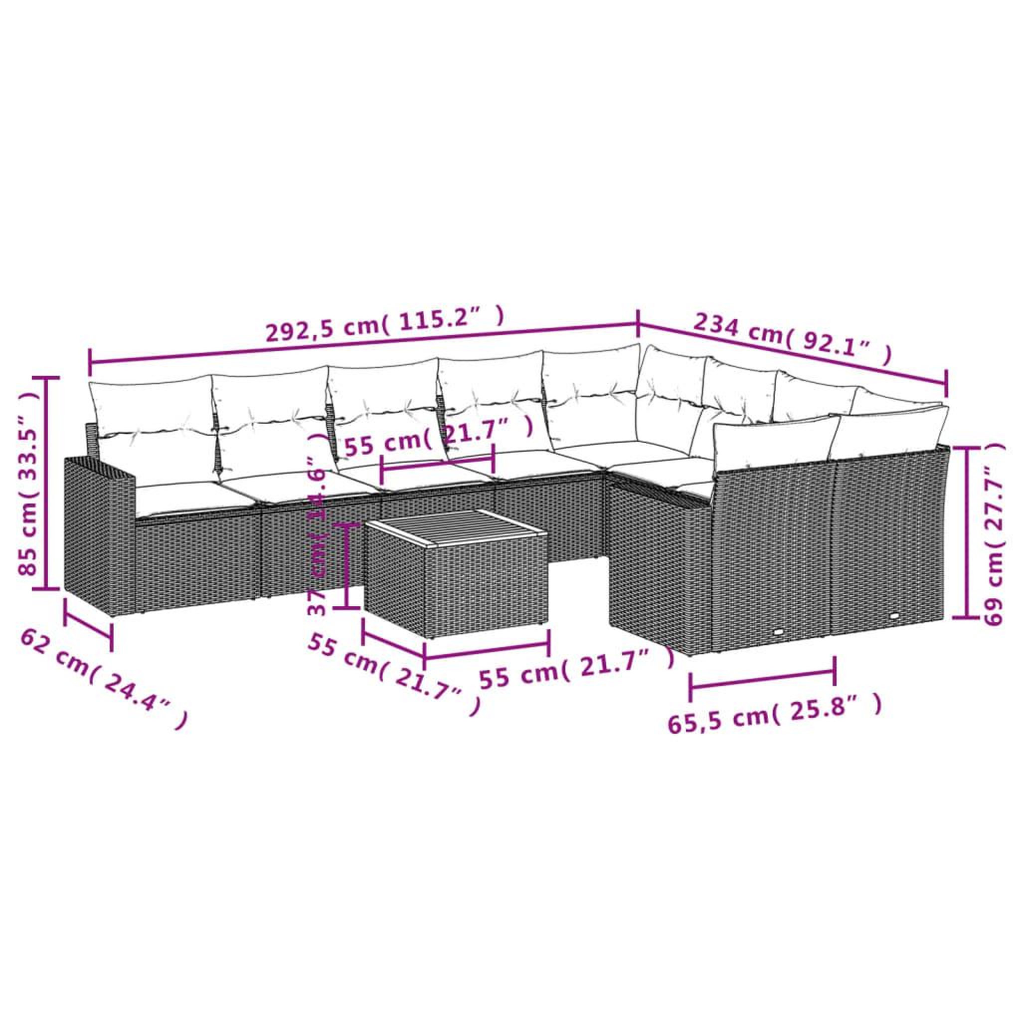 Voir la diapositive 3 : VIDAXL Salon de jardin 10 pcs avec coussins noir resine tressee