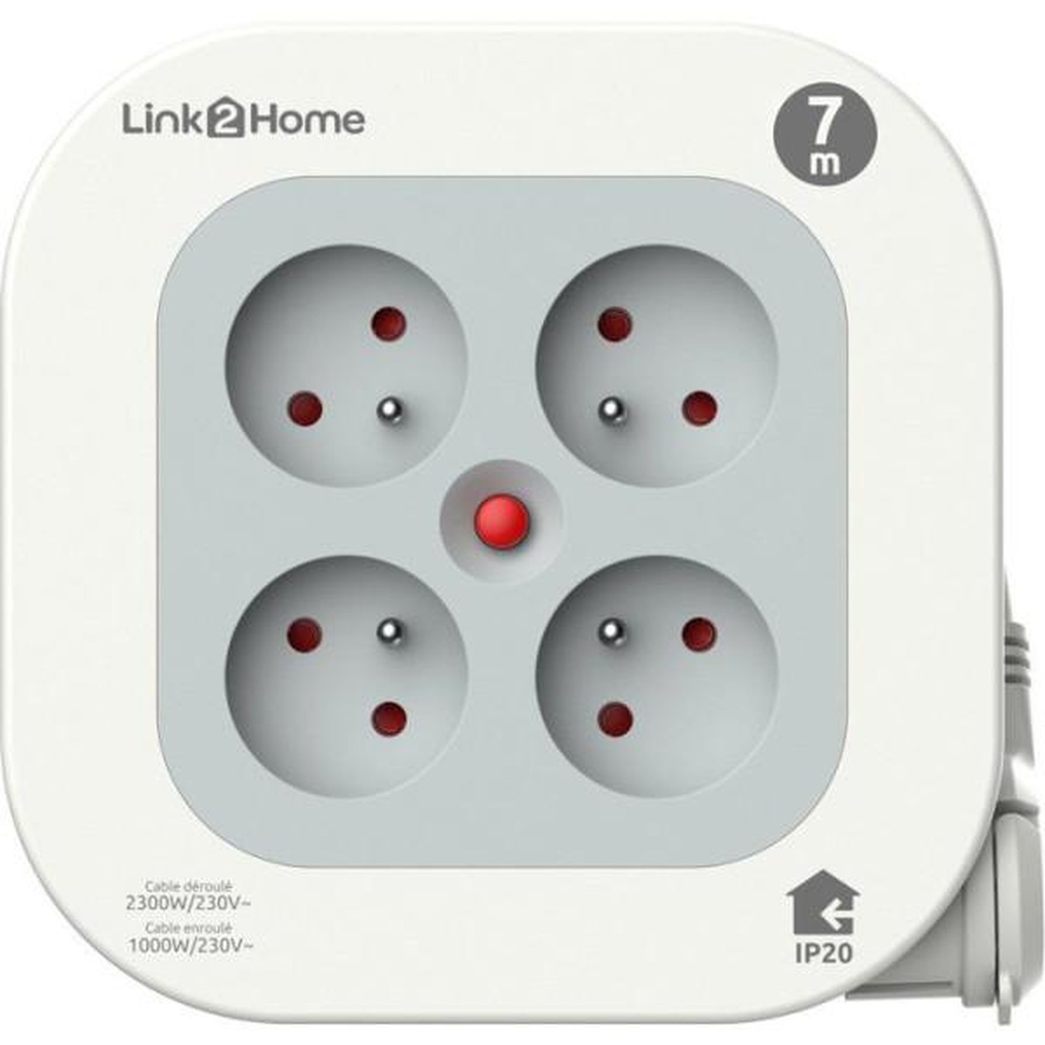 Voir la diapositive 3 : LINK2HOME Enrouleur électrique - link2home - compact 7 m - 4 prises - protection thermique
