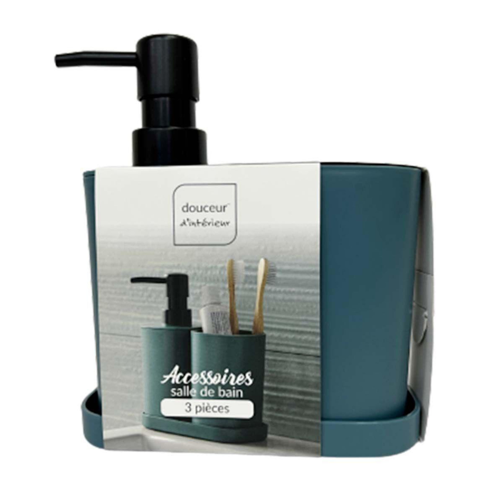 Voir la diapositive 3 : Douceur d'Intérieur Set de 3 accessoires salle de bain  vita  19cm émeraude