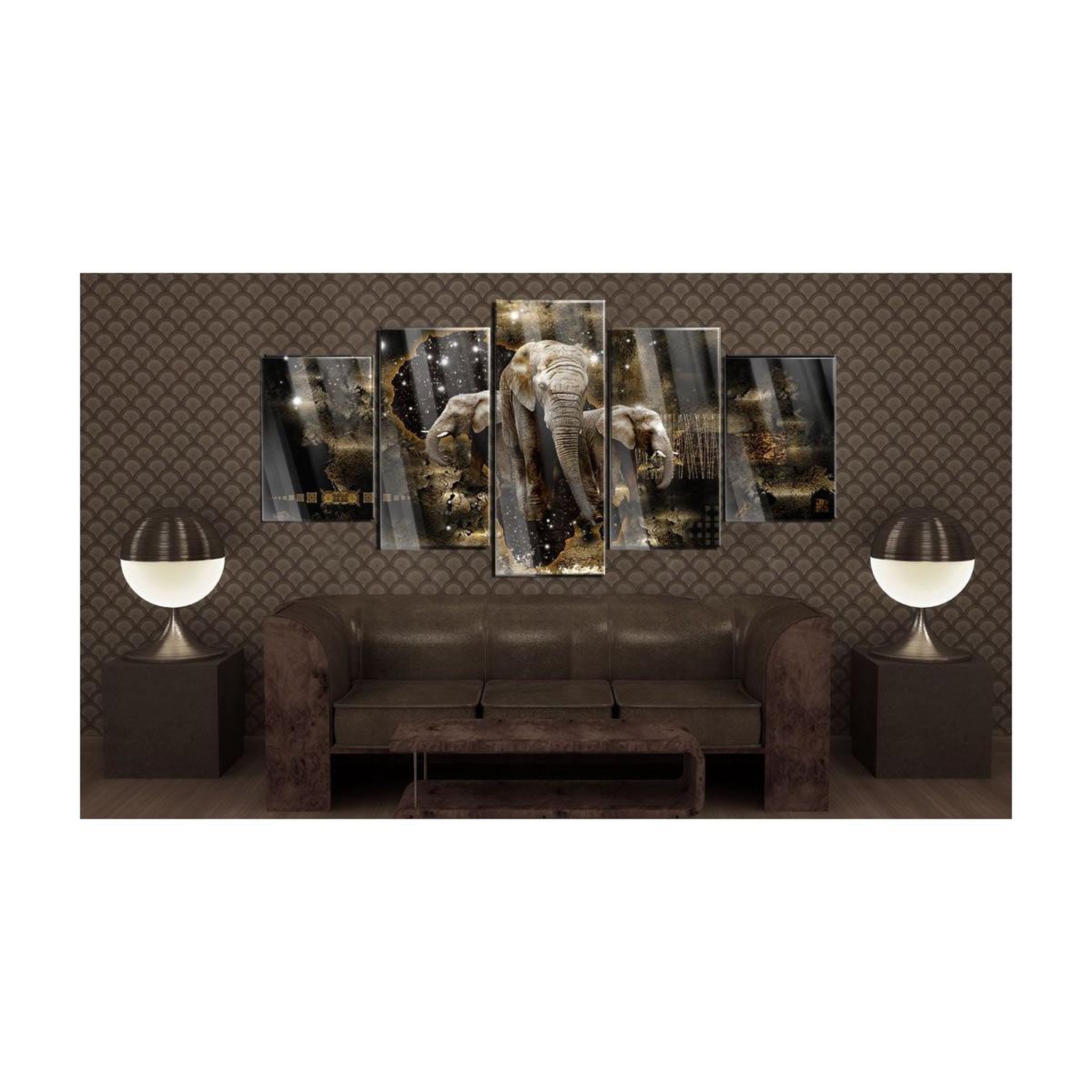 Voir la diapositive 2 : Paris Prix Tableau sur verre acrylique  brown elephants
