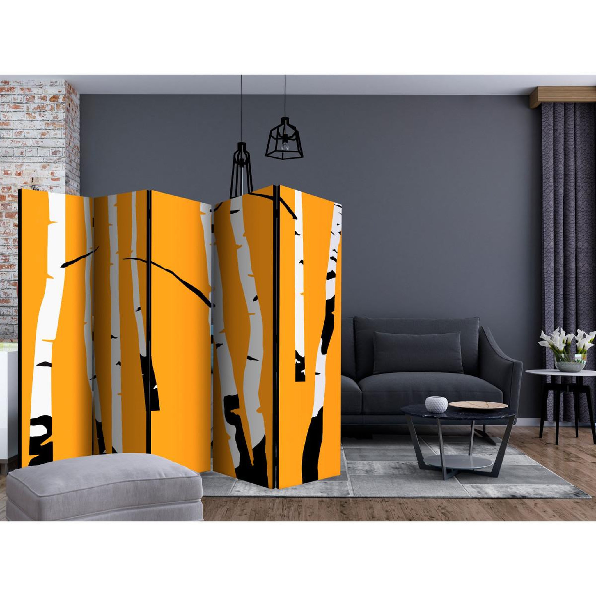 Voir la diapositive 2 : Paris Prix Paravent 5 volets  birches on the orange background  172x225cm