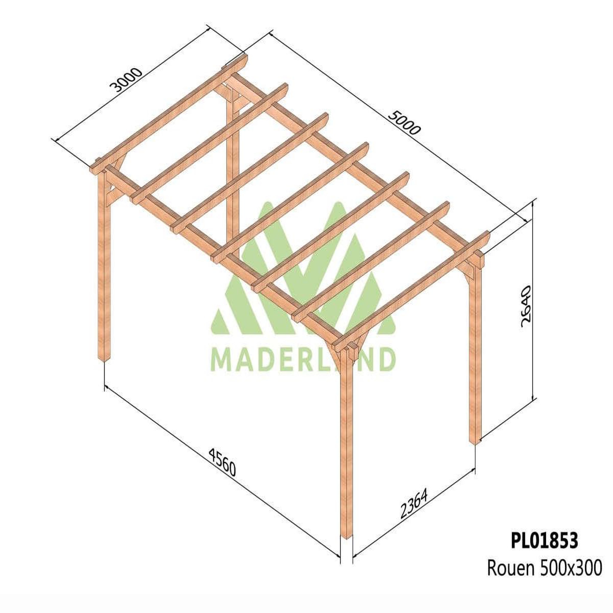 Voir la diapositive 2 : JARDIDECO Carport en bois lamellé-collé rouen 500 x 300 cm - maderland