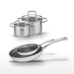 ELO Lot de 2 Poêles 24/28cm et 2 Faitouts 16/20cm Elo Relief Evolution