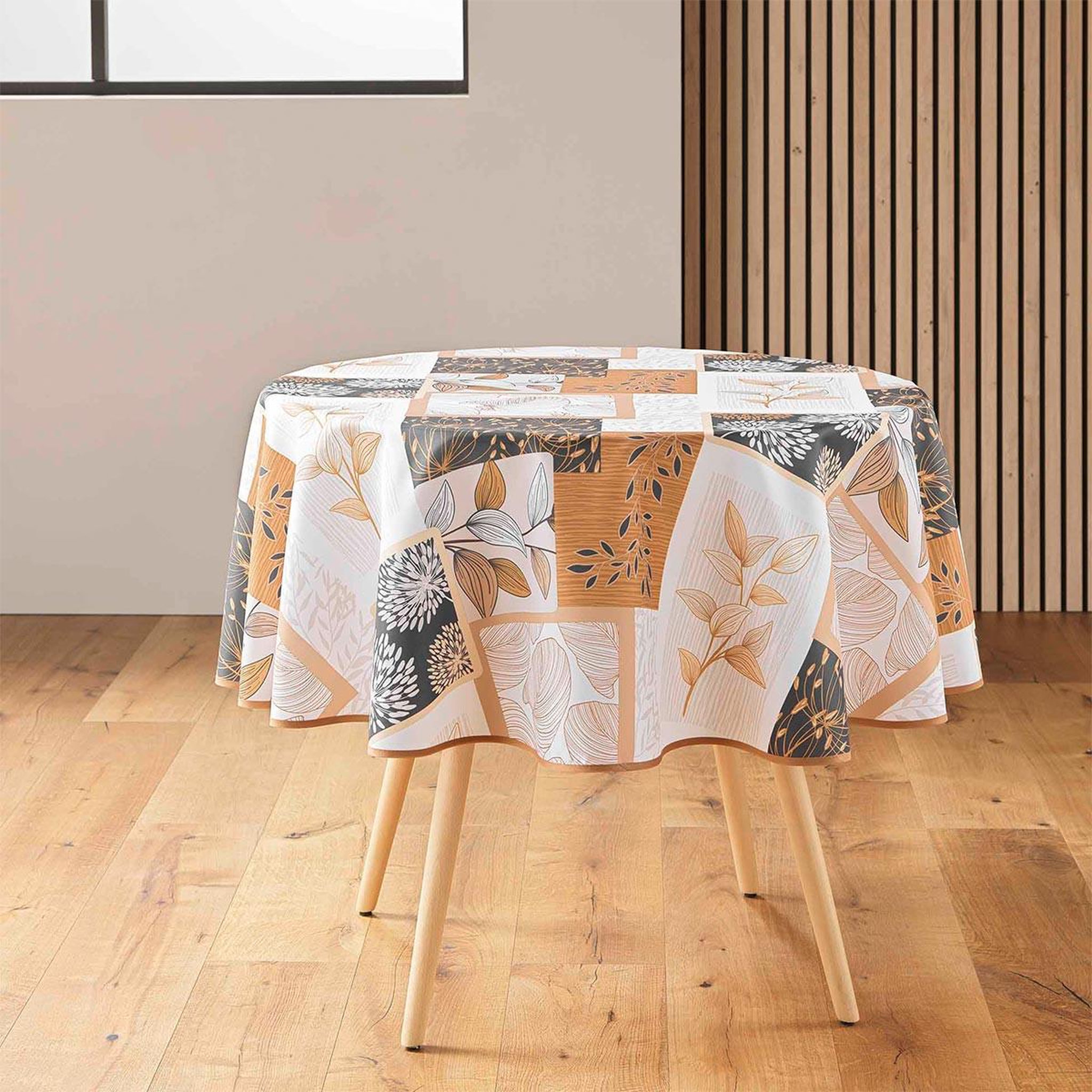 Douceur d'Intérieur Nappe ronde antitache imprimé  faya  180cm naturel
