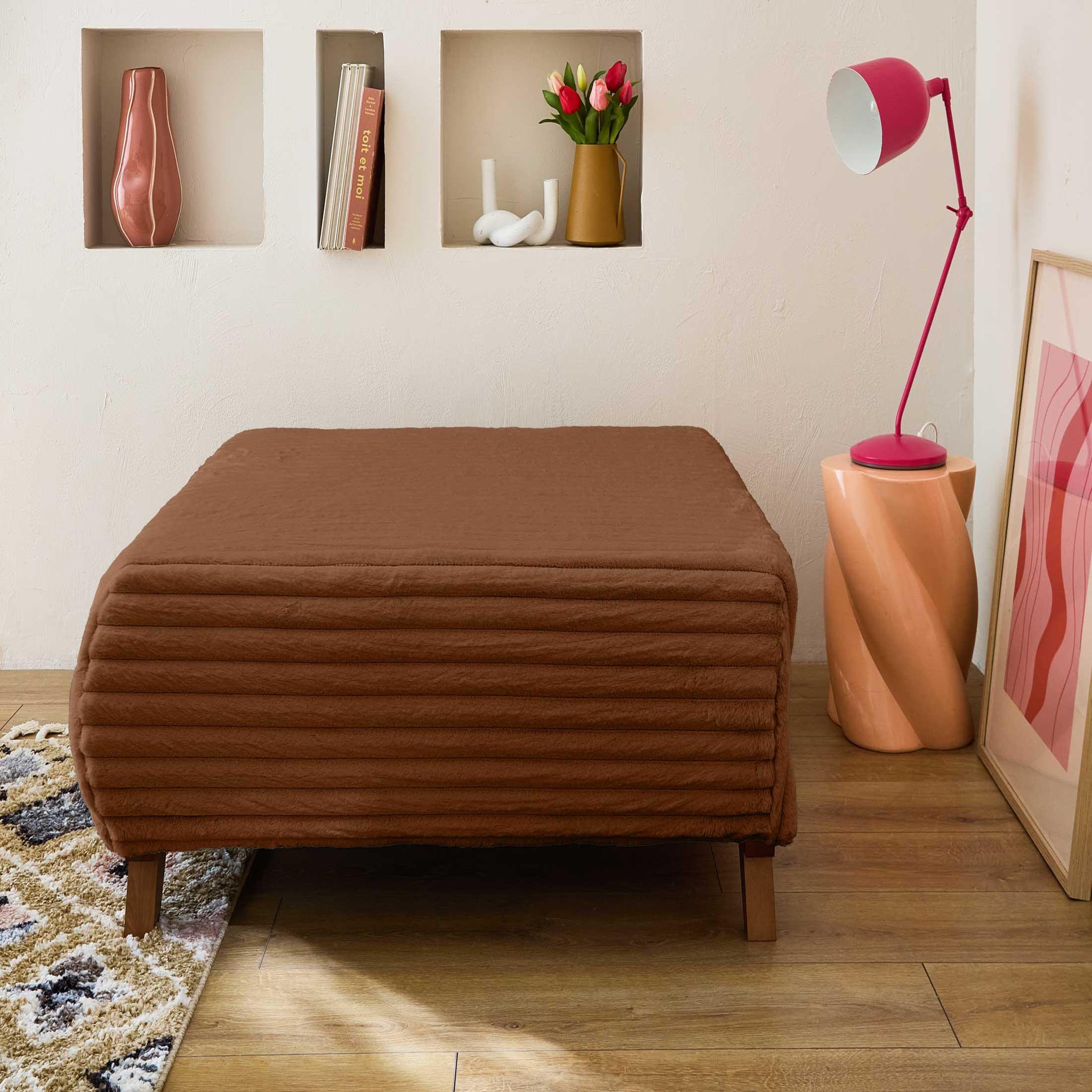 Voir la diapositive 2 : BEST MOBILIER Cristal - pouf modulable - 95 cm - en fausse fourrure côtelée
