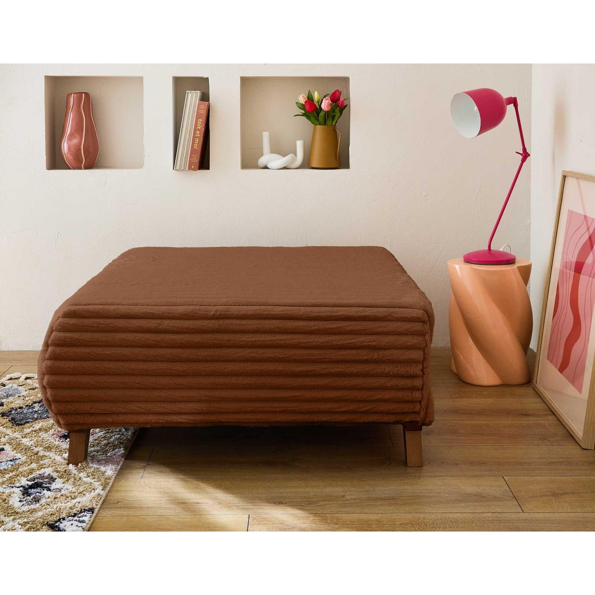 BEST MOBILIER Cristal - pouf modulable - 95 cm - en fausse fourrure côtelée