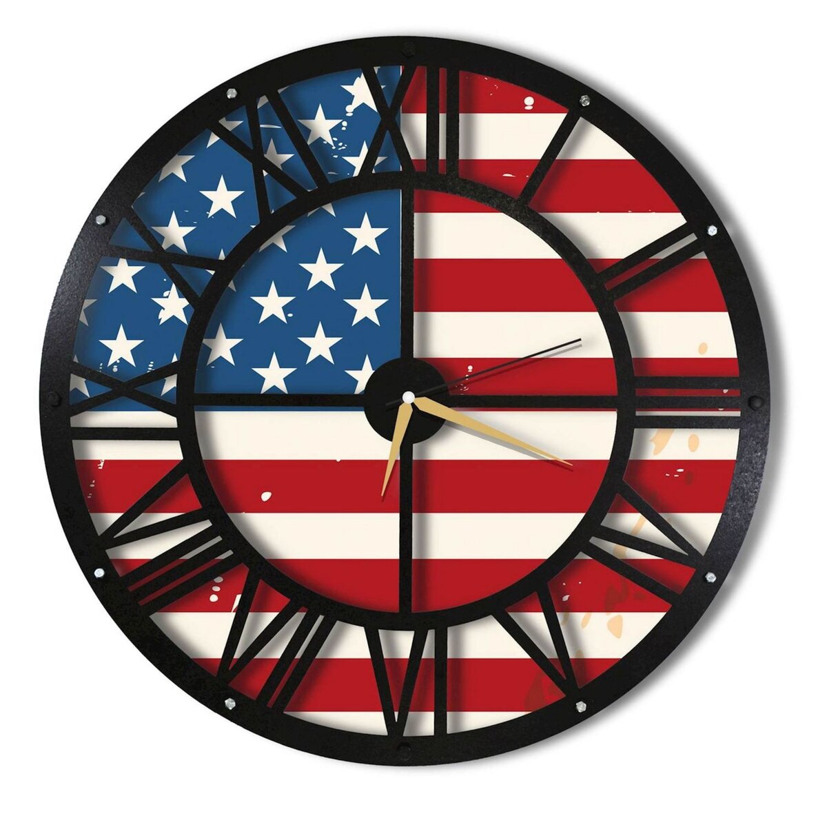 HOME MANIA Horloge murale en métal Wall USA - Diam. 50 cm - Noir