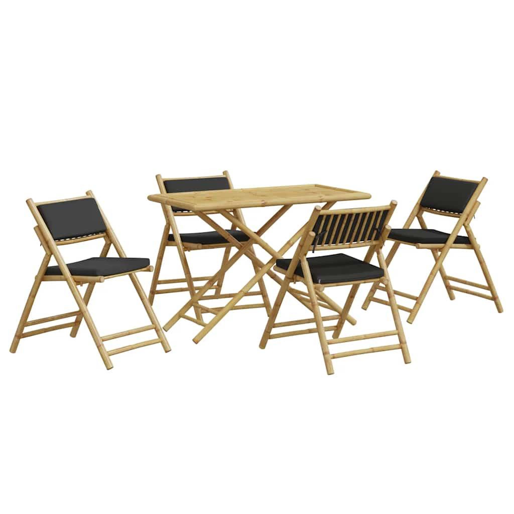 Voir la diapositive 2 : VIDAXL Ensemble de bistro pliante 5 pcs et coussins gris fonce bambou