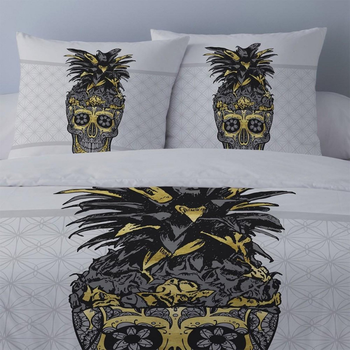 Dourev Housse de couette 260x240 Crâne d'or + 2 taies coton 52 fils