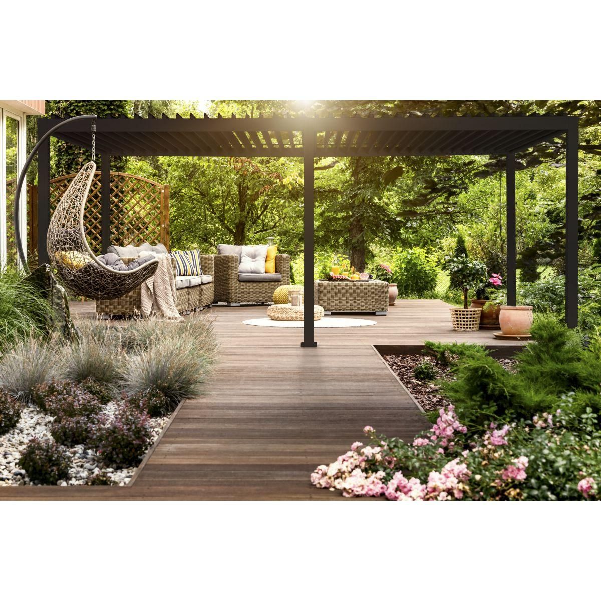 OMBREA Pergola Bioclimatique 3x6m anthracite 6 pieds OMBREA®