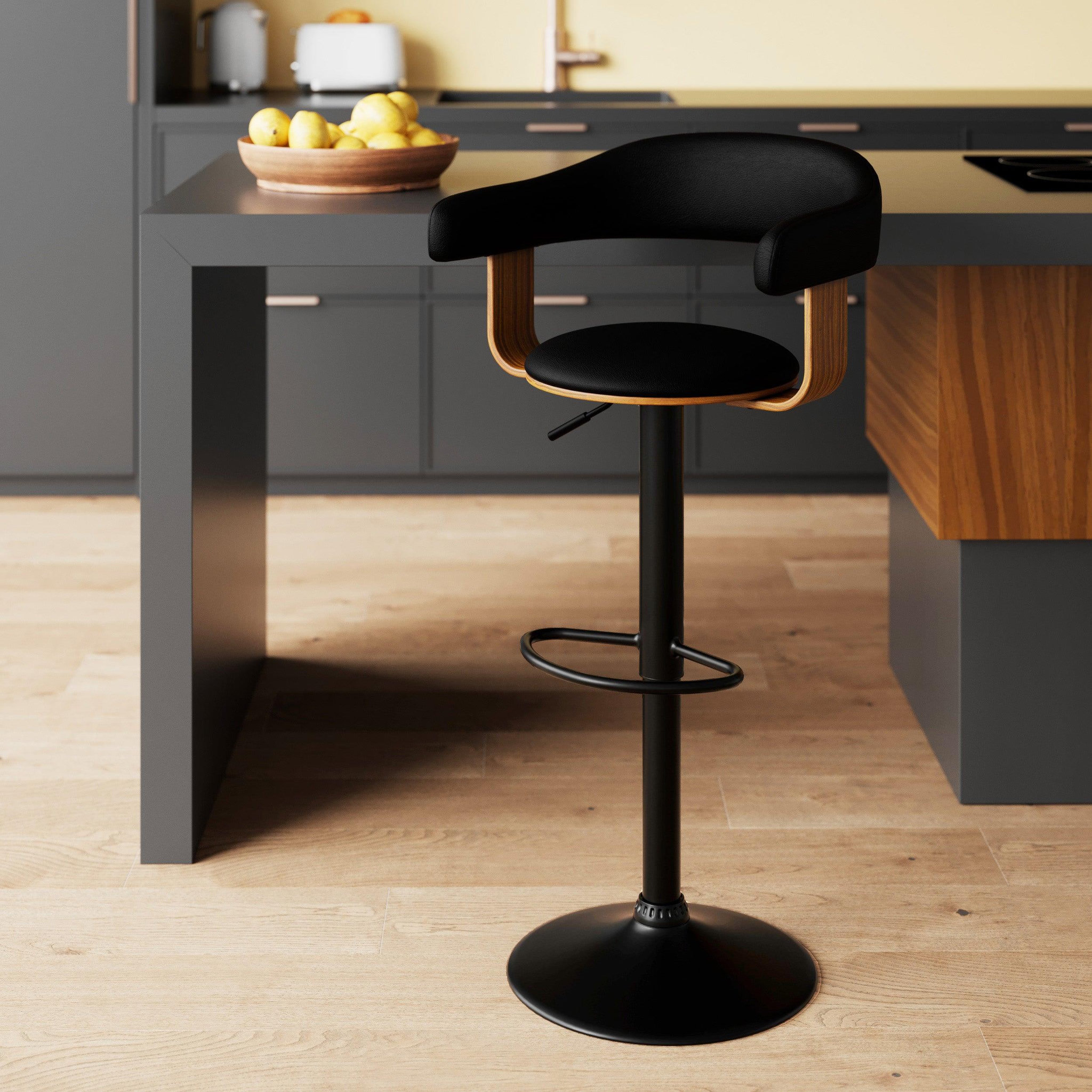 Voir la diapositive 2 : MAISON PAVANE Chaise de bar réglable 62/84 cm en cuir synthétique noir-harold