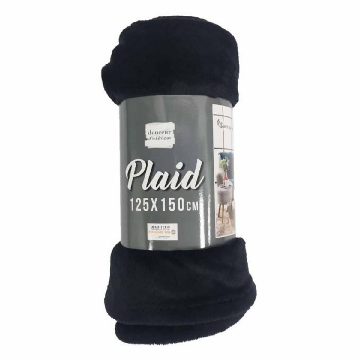 Paris Prix Plaid Uni en Flanelle  Flanou  125x150cm Noir