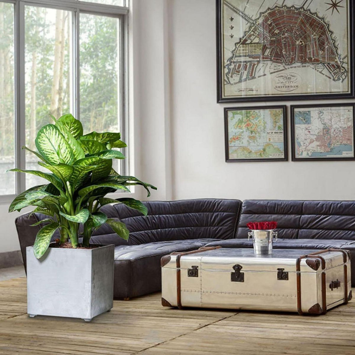 ART PLAST Pot de Fleur Carré Gris 50L 40x40cm - Jardinière Extérieure Balcon Terrasse Jardin ARTPLAST