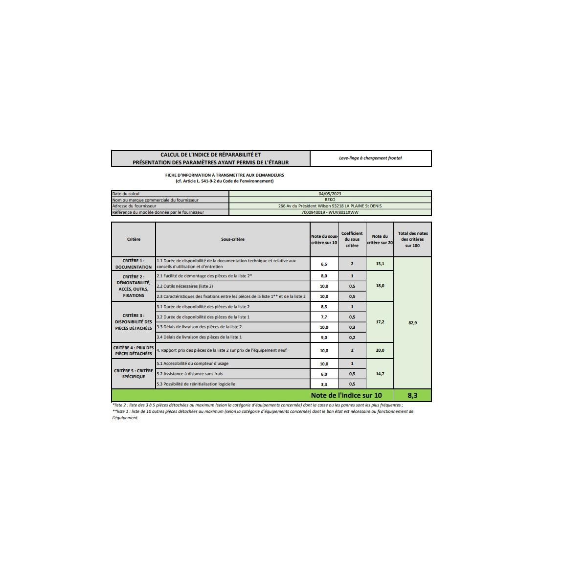 Beko Lave-linge hublot 8kg 1000 tours/min - WUV8011XWW