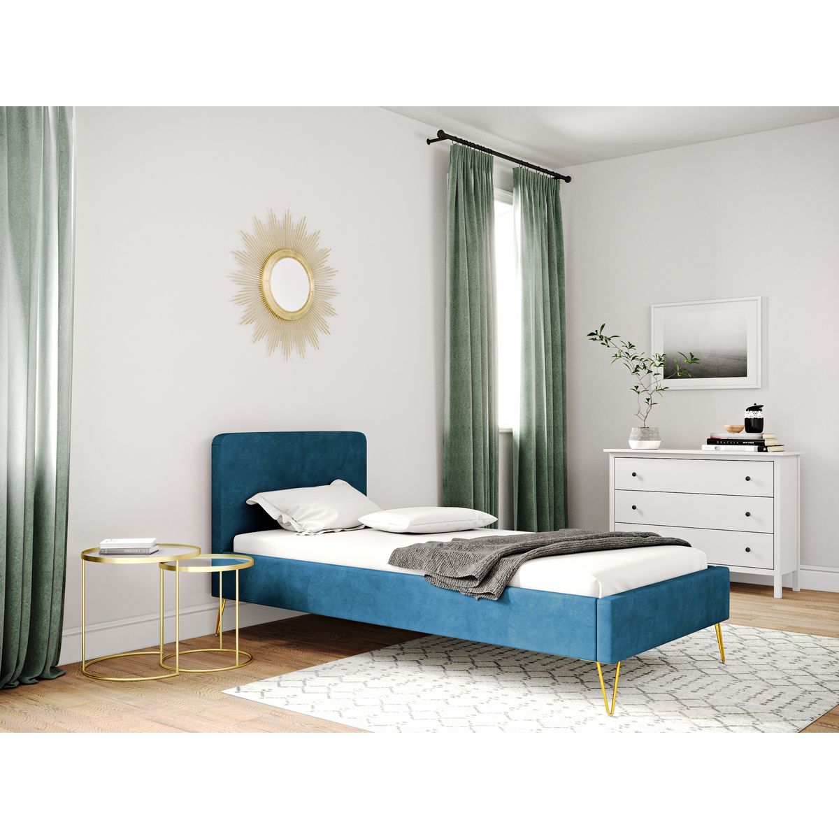 Lit avec sommier et tête de lit 90x190cm Tissu velours EMMA