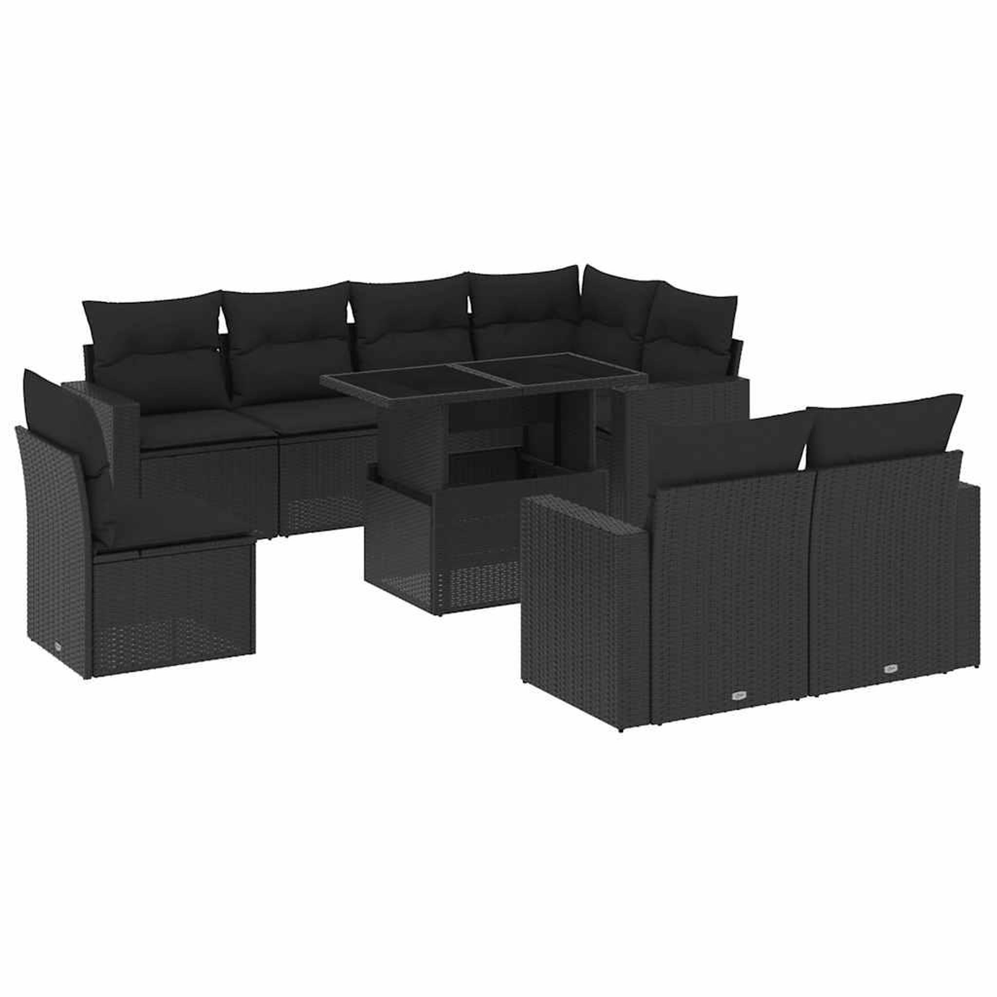 Voir la diapositive 2 : VIDAXL Salon de jardin 9 pcs avec coussins noir resine tressee