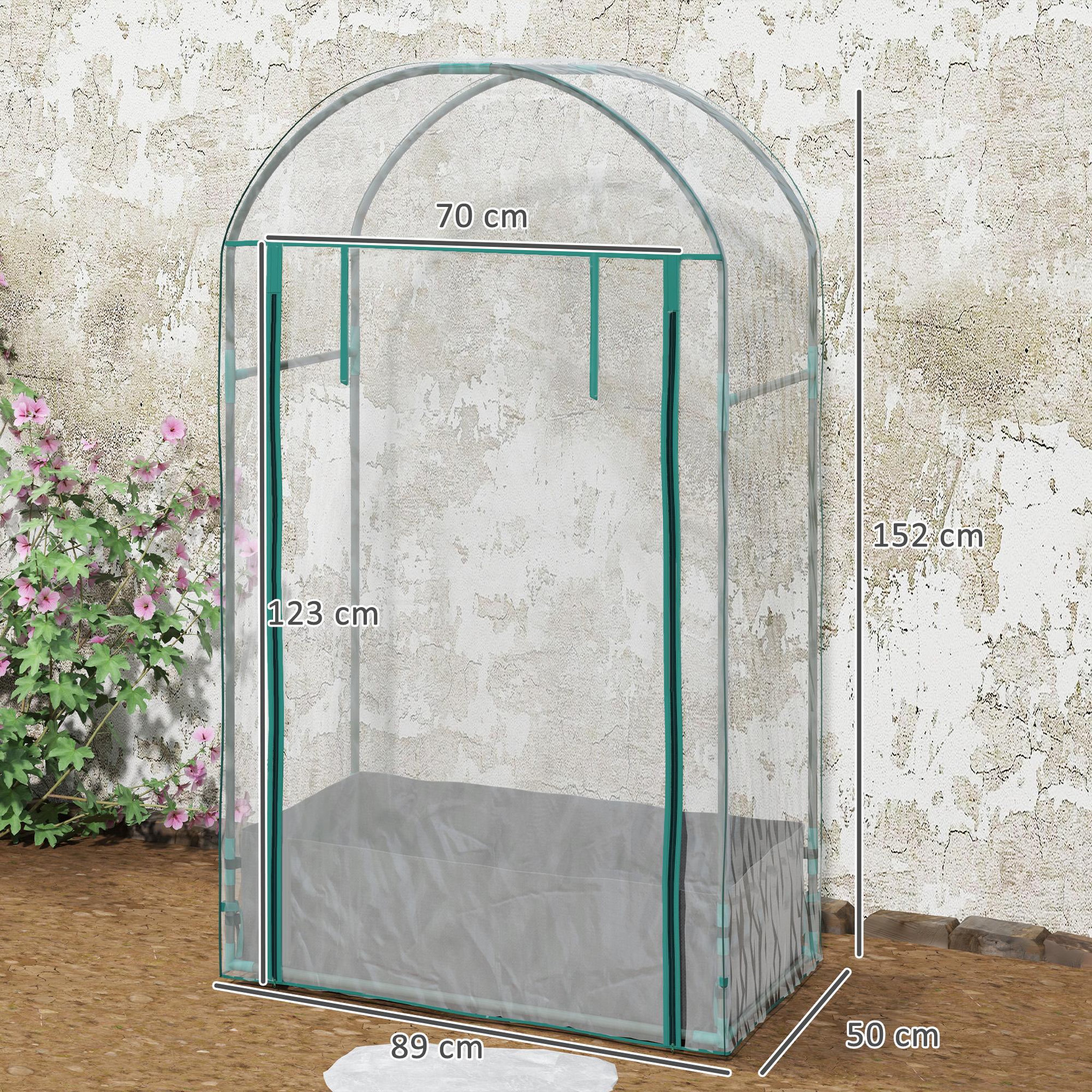 Voir la diapositive 3 : OUTSUNNY Mini serre de jardin balcon - porte enroulable zippée, sac plantation - 89 x 50 x 152 cm - acier pvc transparent